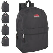 Trail Maker 24 Pack of Bulk Wholesale Basic and Classic 17 Inch Backpacks with Front Accessory Pocket and Dual Zipper Closure for Travel & Commuting in Black