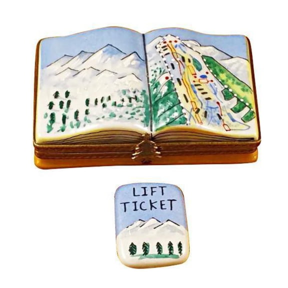Trail Map Skiing Skier Limoges Box w/ Removable Lift Ticket Limoges Box Porcelain Figurine