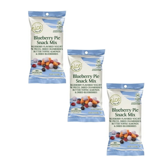 Blueberry Pie Trail Nut Mix with Yogurt Pieces, Dried Cranberries, Butter Toffee Almonds, Dried Blueberries, Nice 2.25oz Pack of 3