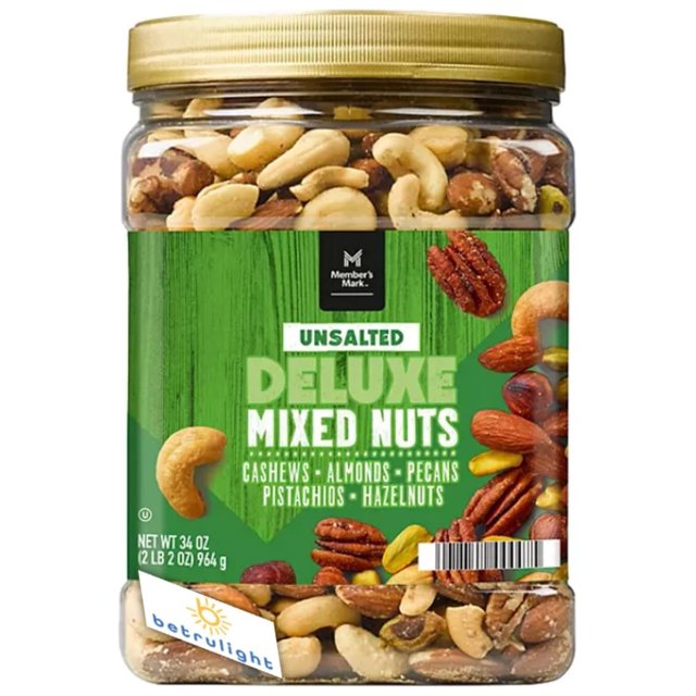 Trail Mix Bulk Unsalted Deluxe Mixed Nuts has Cashews, Almonds, Pecans, Pistachios, Hazelnuts