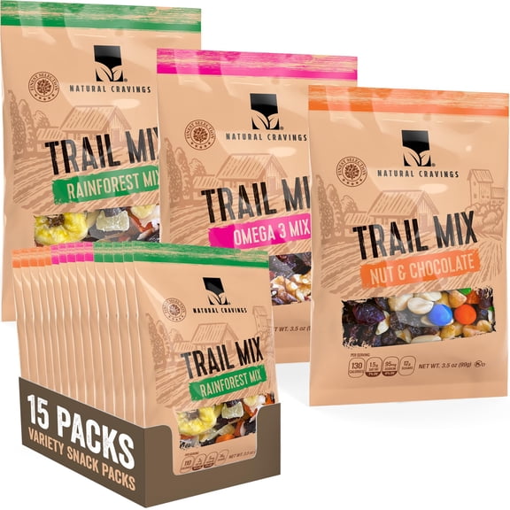 Trail Mix Snack Packs Variety - 4 Bags - Dried Fruit Mix & Nuts Mix with Chocolate Chips, Peanuts, Cranberries, Raisins, Walnuts, Tropical Fruits - Trail Mix Individual Packs, 3.5 oz