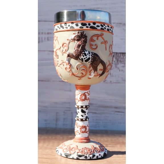 Trail Of Painted Ponies Western Leather Cowboy Horse Pony Scroll Art Wine Goblet