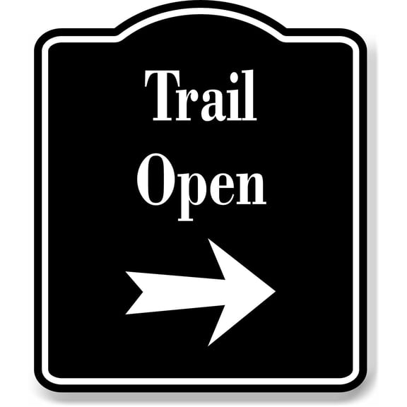 Trail Open Right Arrow BLACK Aluminum Composite Sign, 15"x18"