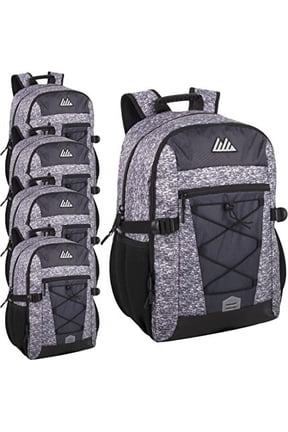 Trail maker 24 Pack Wholesale Dual Compartment Laptop Backpack Bulk Student Backpacks for School, Homeless Adults (Grey Pack)