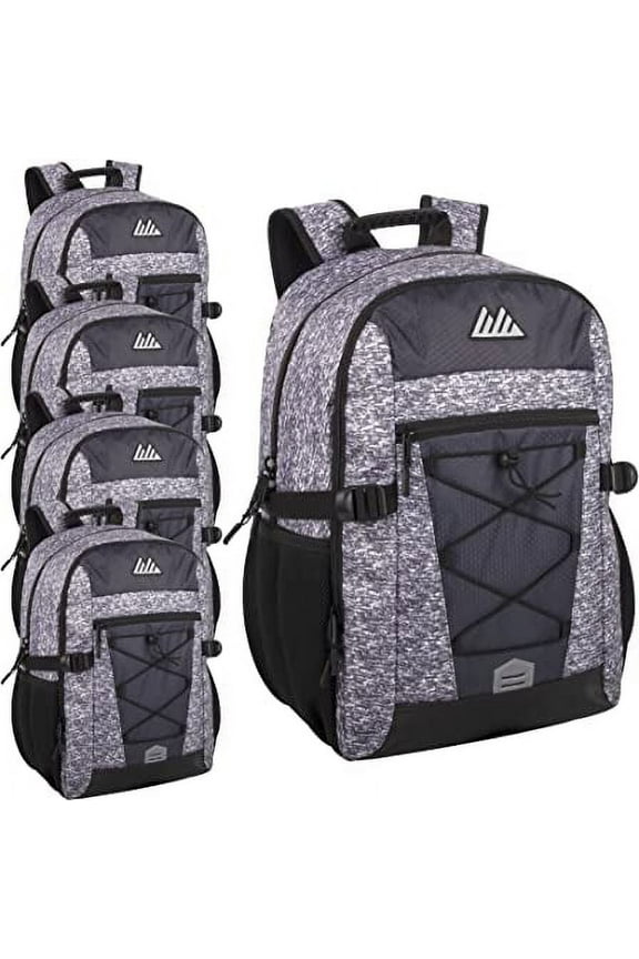 Trail maker 24 Pack Wholesale Dual Compartment Laptop Backpack Bulk Student Backpacks for School, Homeless Adults (Grey Pack)