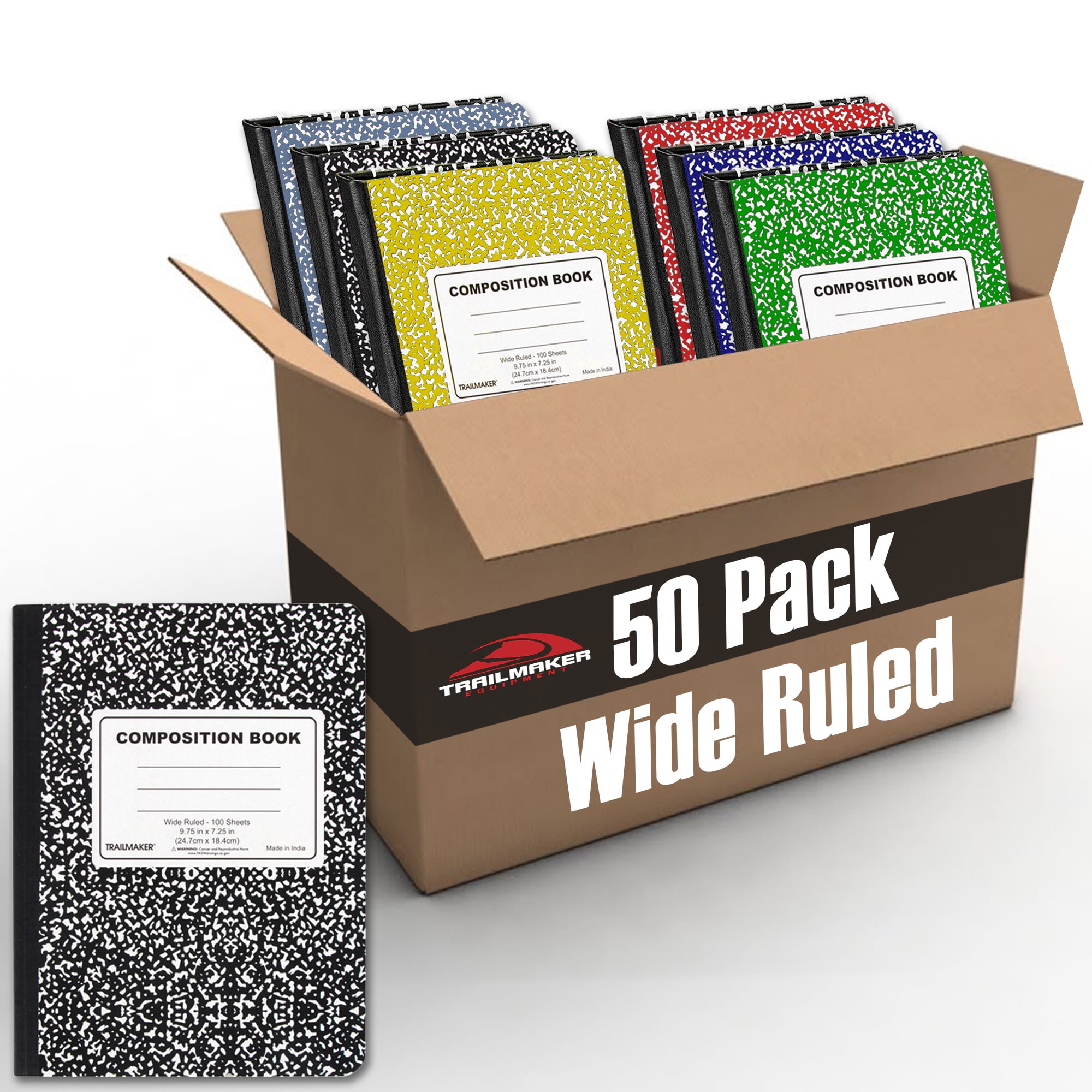 Trail maker 50 Pack Composition Notebooks Bulk Wide Ruled Composition Notebooks Hardcover