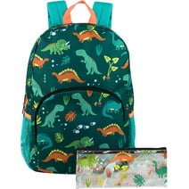 Trail maker Boys Backpack and Pencil Case Set for Kindergarten, Elementary School, 17 Inch Kids Backpack with Side Pockets - Goofy Grinning Dinos
