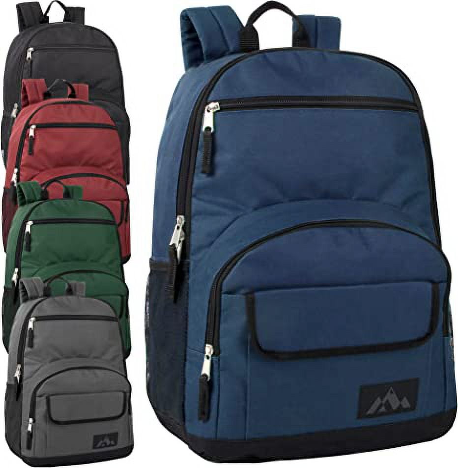 Trail maker Bulk Backpacks for Kids Adults 24 Pack Wholesale Multipocket Backpacks for School in Bulk with Padded Straps Boys Color Pack