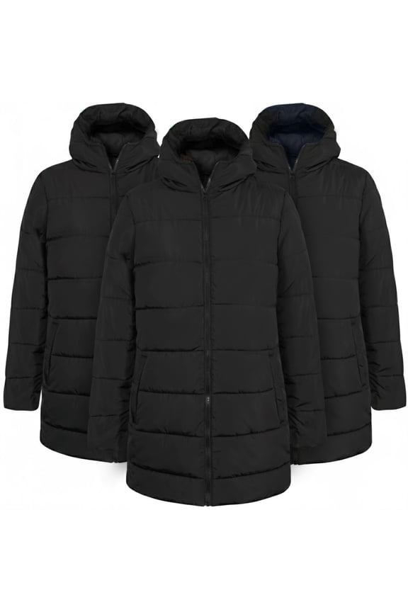 Trail maker Waterproof Long Puffer Jackets, Unisex Boys Girls Kids Hooded Winter Coats, 10 Pack Black