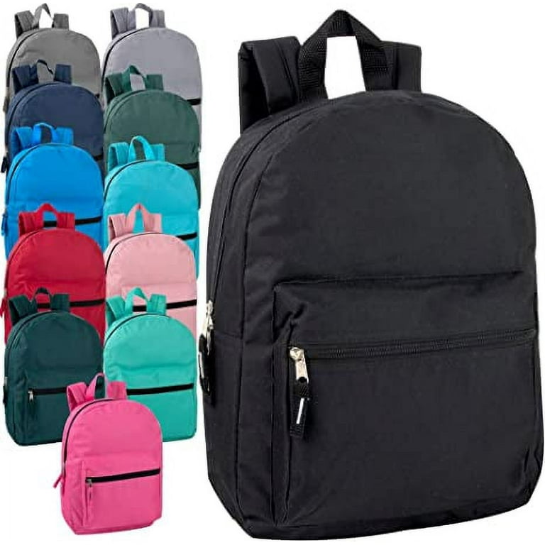 Trail maker Wholesale 15 Inch Kids Backpacks in Bulk With Padded Straps 24 Pack Small Backpacks for Kids Bulk 12 Color Assortment