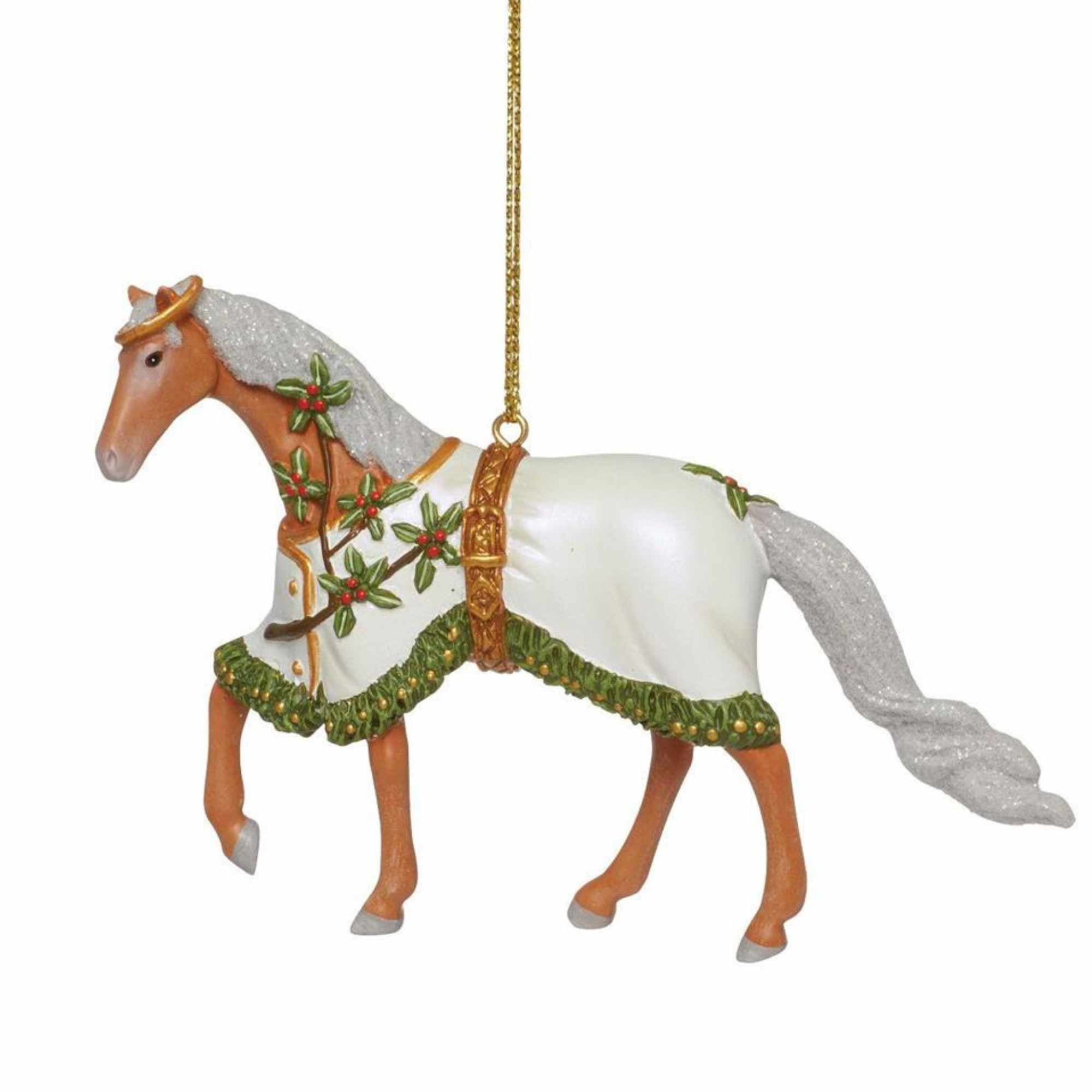 Spirit of Christmas Past White and Gold Resin Horse Ornament