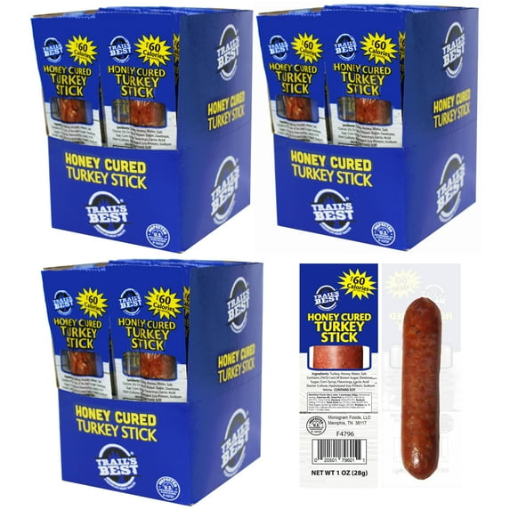Trail’s Best 1oz Honey Cured Turkey Sticks - 20-ct Box (3 Boxes)