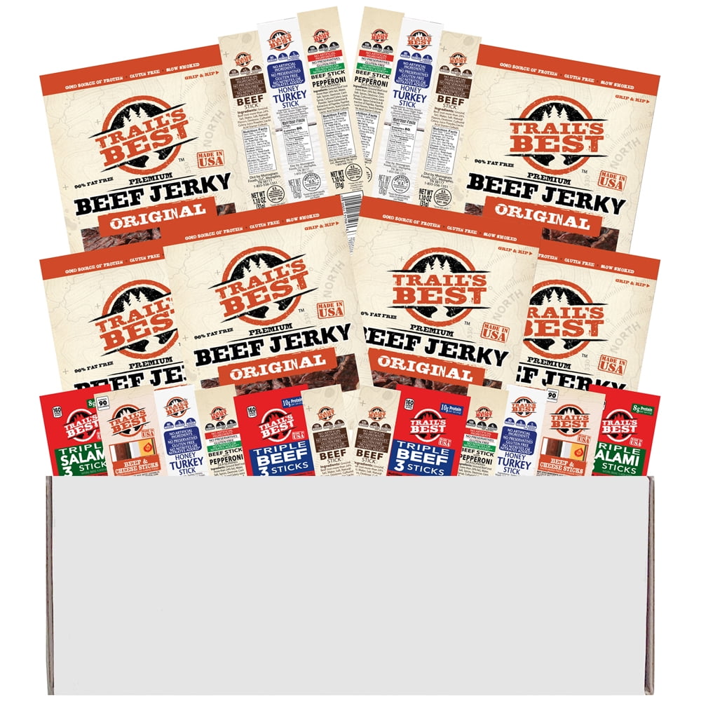 Trail's Best 24-Piece Sampler Gift Box (6 bags of jerky and 18 packs of assorted sticks)