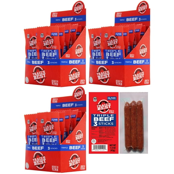 Trail's Best Triple Beef Sticks 12-ct Boxes - 3 Boxes
