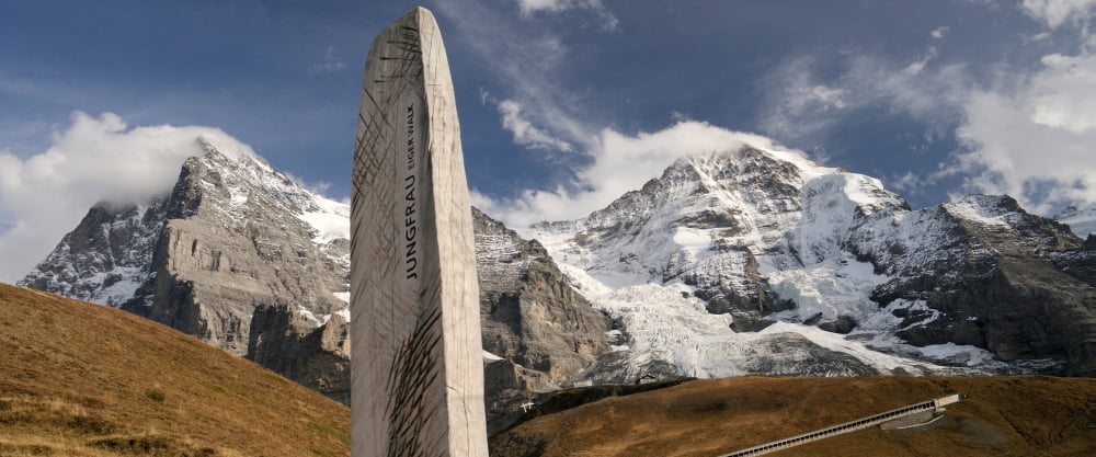 Trail sign with Mt Eiger and Mt Monch in the background Kleine Scheidegg Bernese Oberland Bern Switzerland Canvas Art - Panoramic Images (27 x 9)
