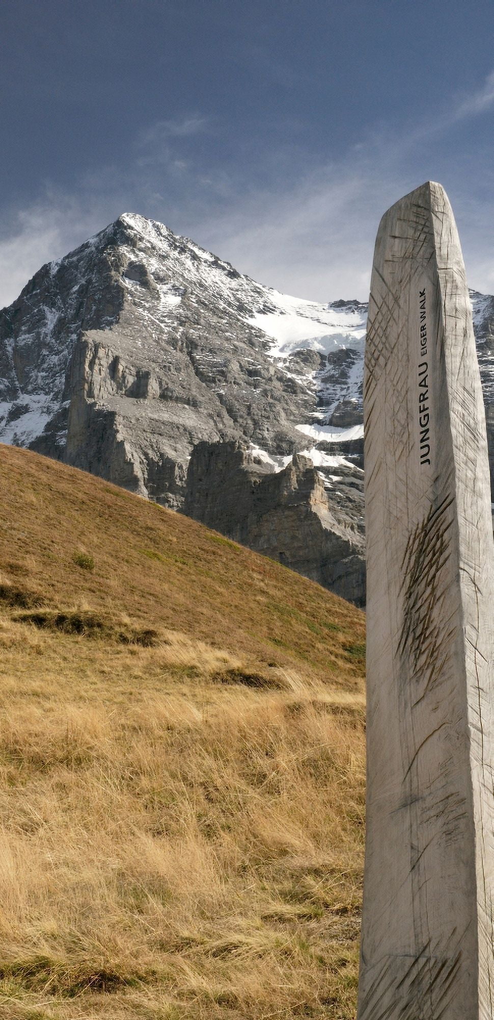 Trail sign with Mt Eiger in the background Kleine Scheidegg Bernese Oberland Bern Switzerland Canvas Art - Panoramic Images (19 x 9)