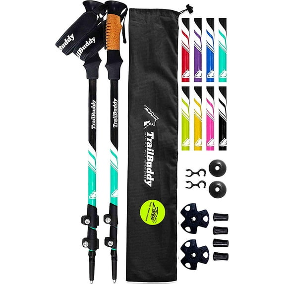 TrailBuddy Lightweight Aluminum Trekking, Hiking Poles, Walking Sticks - Adjustable 24.5 to 54 in. (Aqua Blue)