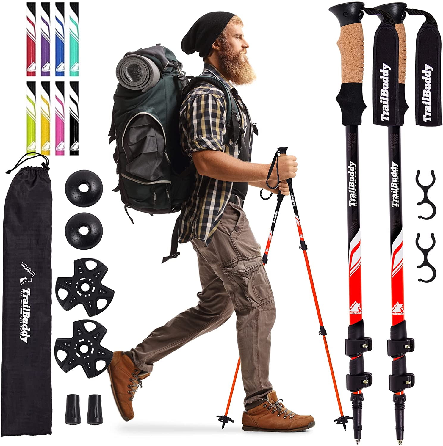 TrailBuddy Telescoping Hiking Poles, Aluminum Walking Sticks