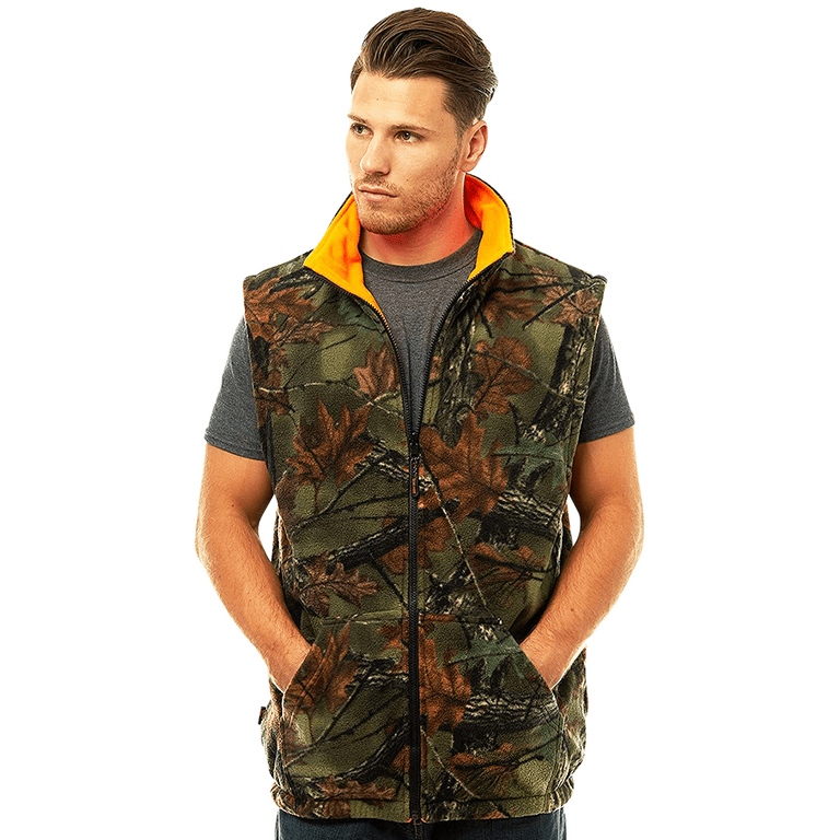 TrailCreset Men s Reversible Camo Blaze Orange Fleece Full Zip Hunting Vest XL