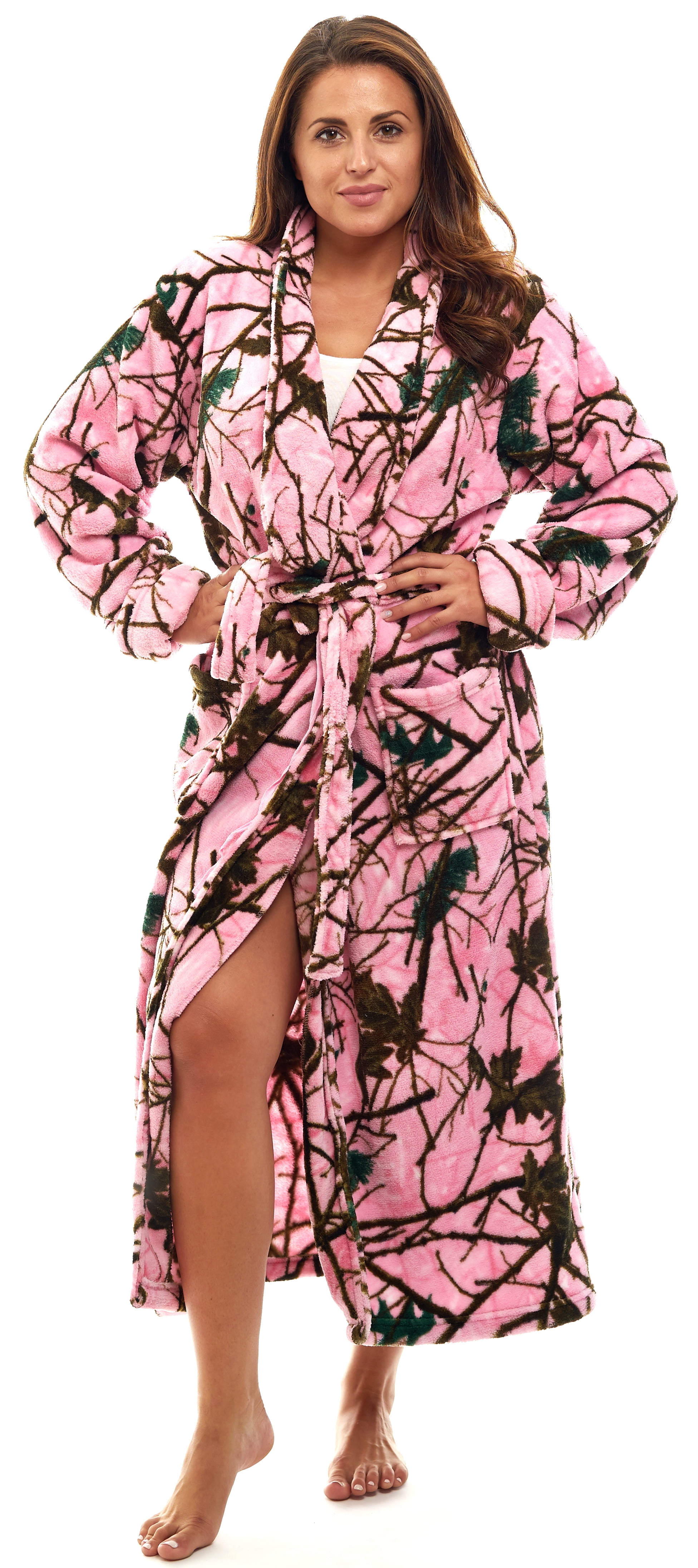 Camo Robe TrailCrest Adult Women's Pink Camo Coral Fleece Belted Lounge Robe ...