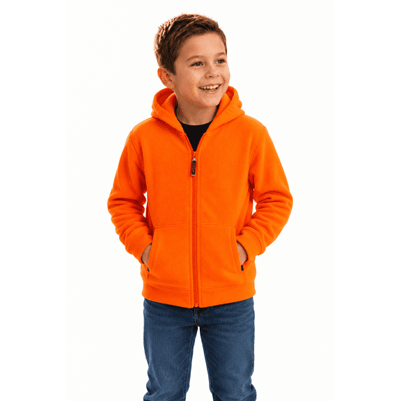 TrailCrest Boys Safety Full Zip Fleece Hooded Sweatshirt Jacket, XS, Blaze Orange