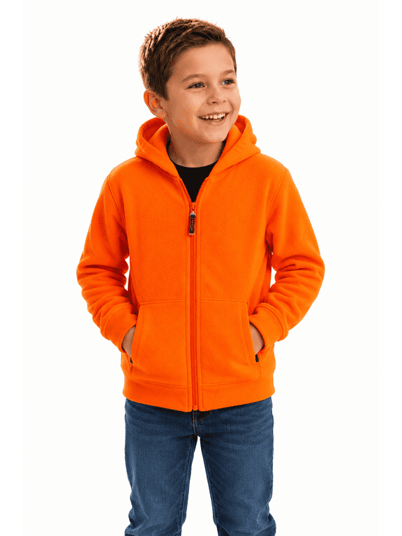 Boys Safety Full Zip Fleece Hooded Sweatshirt Jacket, XS, Blaze Orange