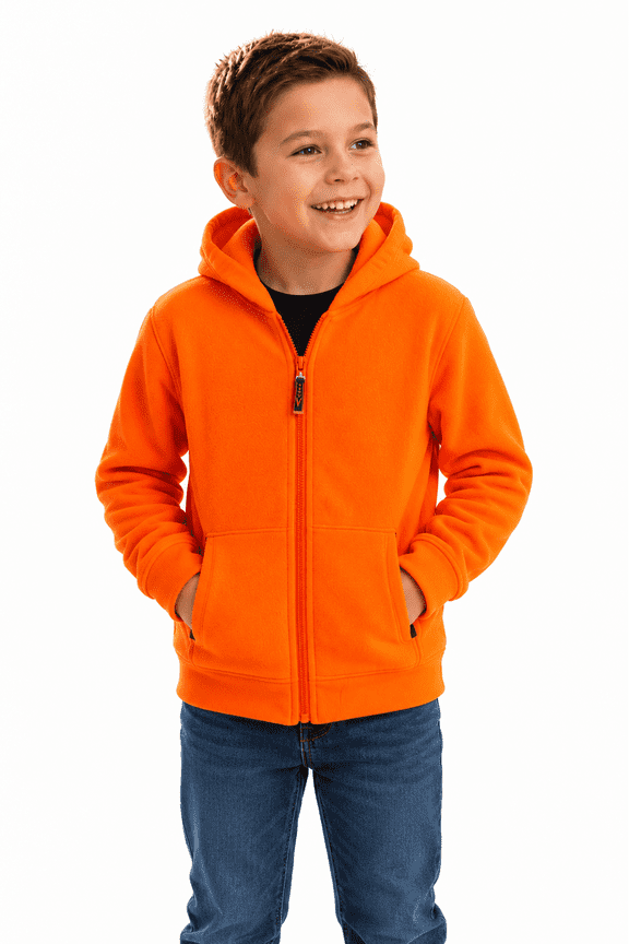 Boys Safety Full Zip Fleece Hooded Sweatshirt Jacket, XS, Blaze Orange