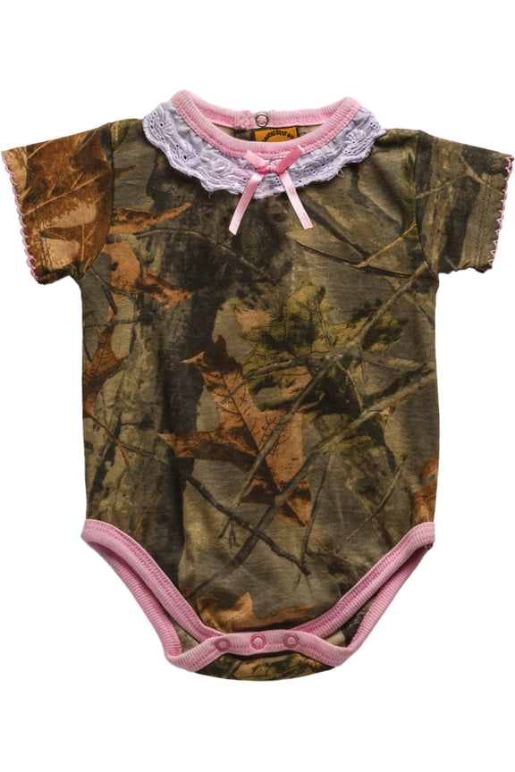 Infant Camo Undershirt- Short Sleeve Romper Bodysuit, 12 Months, Pink