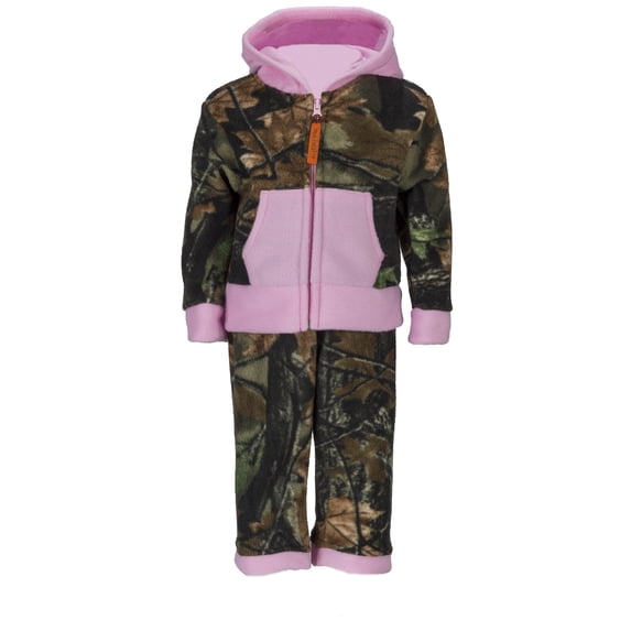 TrailCrest Infant - Toddler Camo Full Zip Hoodie Sweatshirt Fleece Jacket & Pants Set, Pink & Camo, 6