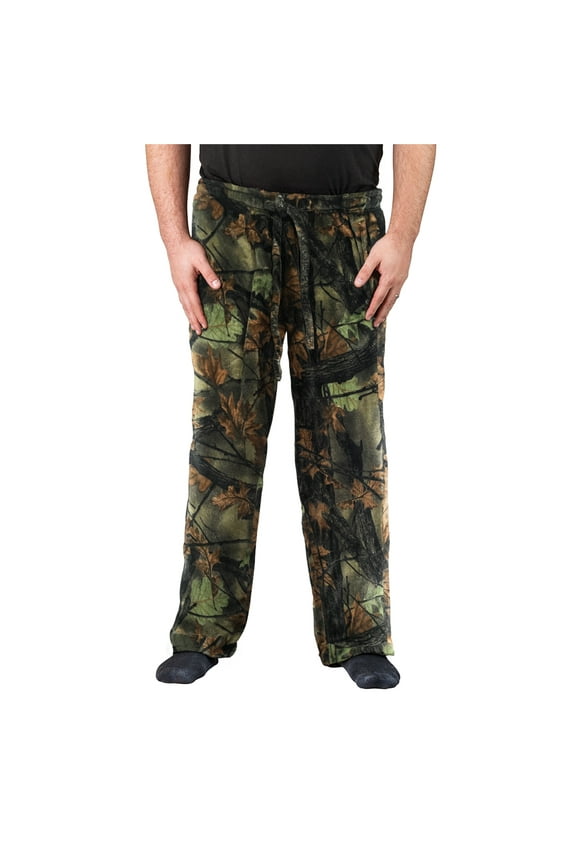 Men’s Open Bottom Sleep and Lounge Casual Plush Soft Coral Fleece Camo Pajama Pants, Small