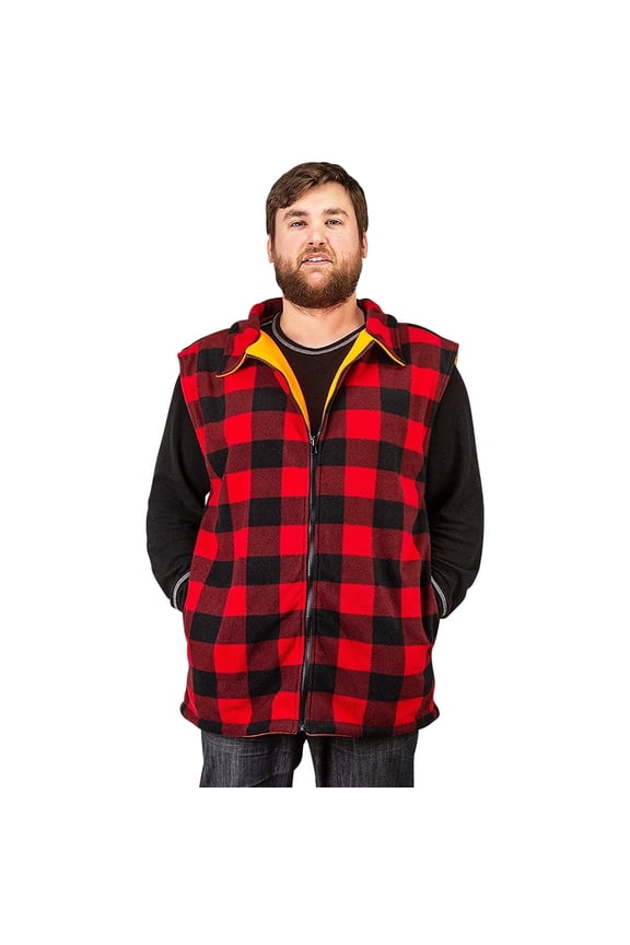 Men's Reversible Buffalo Red Plaid & Blaze Orange Safety  Vest, Large