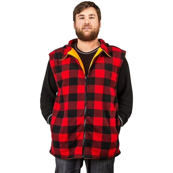 TrailCrest Men's Reversible Buffalo Red Plaid & Blaze Orange Safety Vest, Large