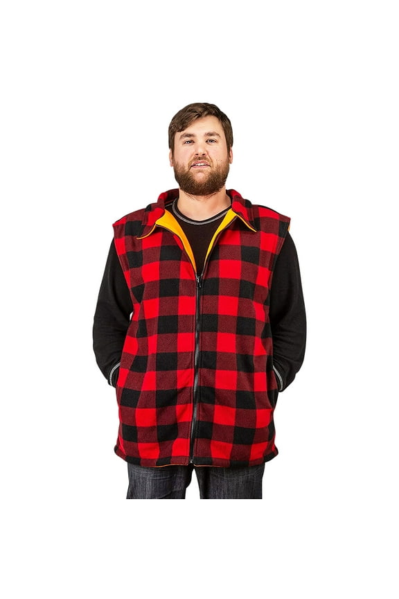 Men's Reversible Buffalo Red Plaid & Blaze Orange Safety Vest, Large
