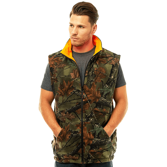 TrailCrest Men's Reversible Camo & Blaze Orange Fleece Full Zip Hunting Vest, 3X