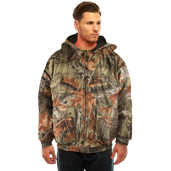 TrailCrest Men’s Tactical Hoodie Jacket – Insulated & Waterproof Warm Camo Hunting Gear Coat, Large, Highland Timber