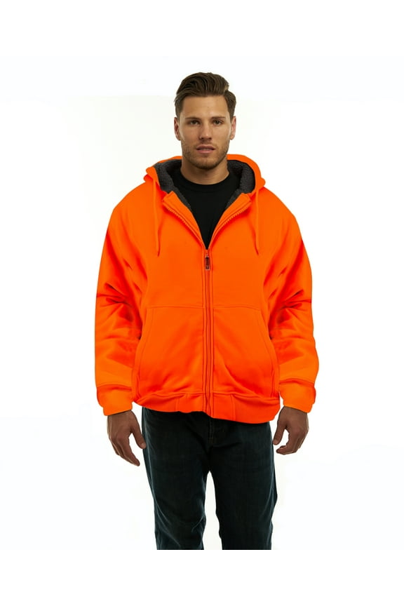 Orange Safety Full Zip High Visibility Thick Fleece and Sherpa Lined Hooded Hunting Jacket, 4X