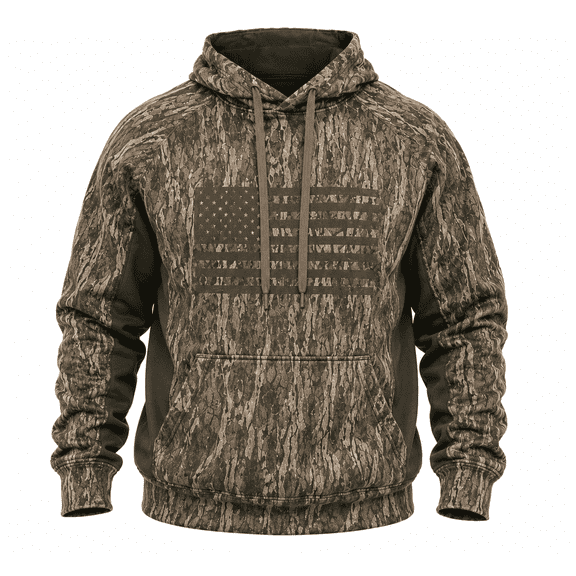 TrailCrest by Treel Men's Mossy Oak Hoodie Sweatshirt - Comfortable Stylish Jacket for Outdoor Activities, Hunting and Casual Wear, Bottomland Camo & Green, 2X