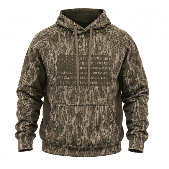 TrailCrest by Treel Men's Mossy Oak Hoodie Sweatshirt - Comfortable Stylish Jacket for Outdoor Activities, Hunting and Casual Wear, Bottomland Camo & Green, Large