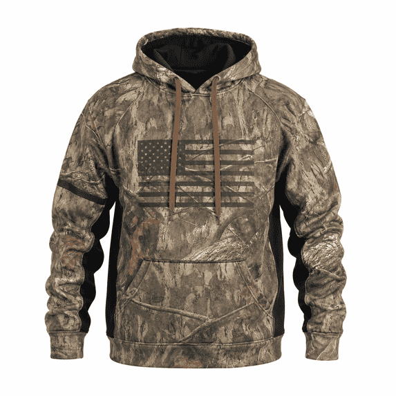 TrailCrest by Treel Men's Mossy Oak Hoodie Sweatshirt - Comfortable Stylish Jacket for Outdoor Activities, Hunting and Casual Wear, Country Roots Camo & Black, Medium