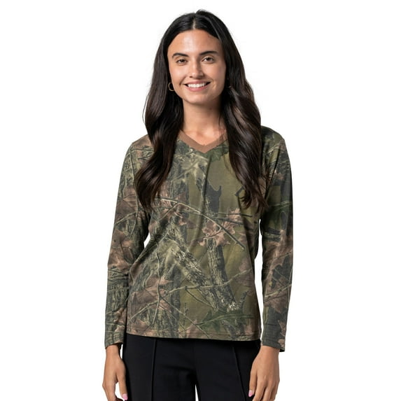 TrailCrest Women’s Athletic Cotton Performance Long Sleeve T-Shirt V-Neck Tops, Medium