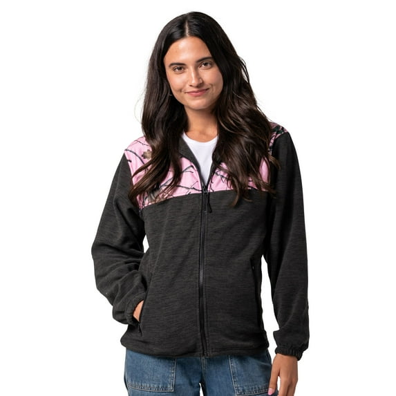 TrailCrest Women’s Fleece Long Sleeve Full Zip Jacket Coat, Charcoal & Pink Camo, 3X
