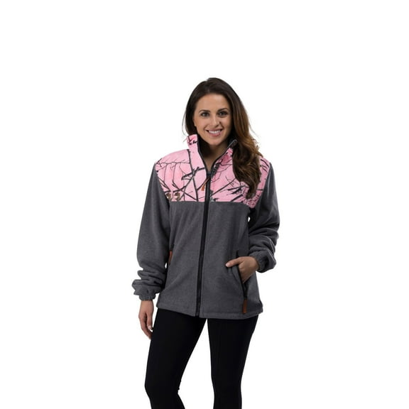 TrailCrest Women’s Fleece Long Sleeve Full Zip Jacket Coat, Heather Grey & Pink Camo, 2X