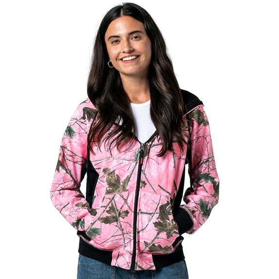 TrailCrest Women’s Full Zip Up Hoodie Sweatshirt Casual Fashion Sweater Hooded Jacket, 3X, Pink Camo