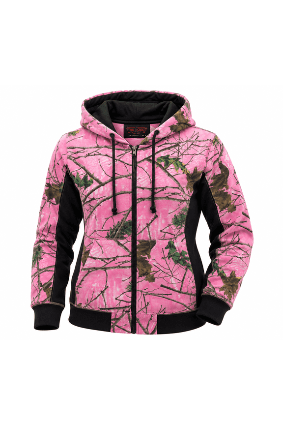 Women’s Full Zip Up Hoodie Sweatshirt Casual Fashion Sweater Hooded Jacket, XL, Pink Camo
