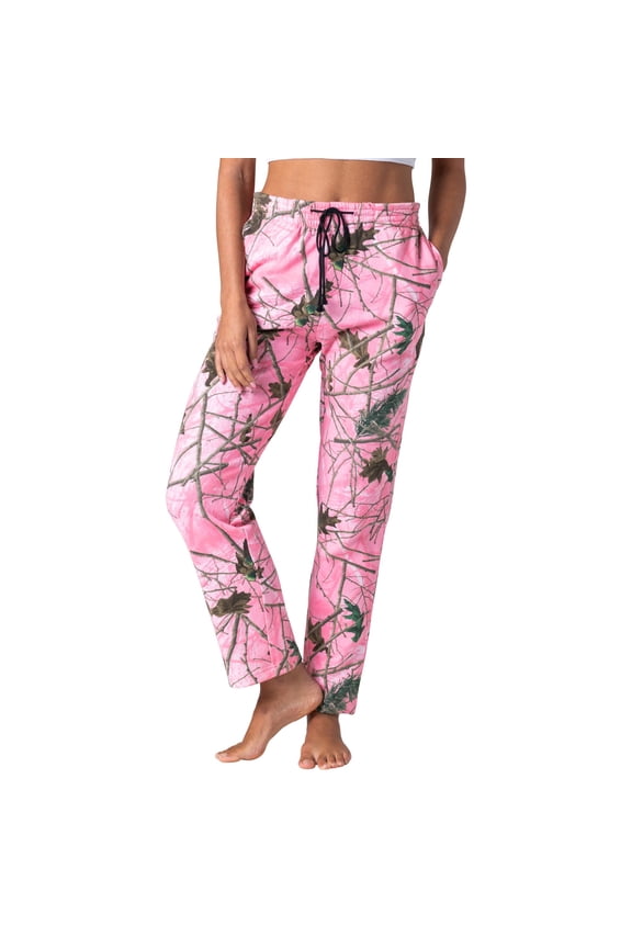 Women's Open Bottom Cotton Cozy Sweatpants Yoga Lounge Hunting, 3X, Pink Camo