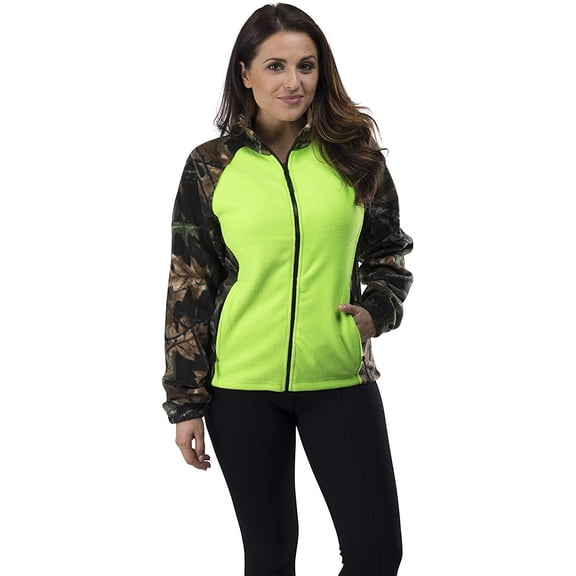TrailCrest Women’s Semi-Fitted Full Zip Fleece Long Sleeve Camo Jacket, Green, Large