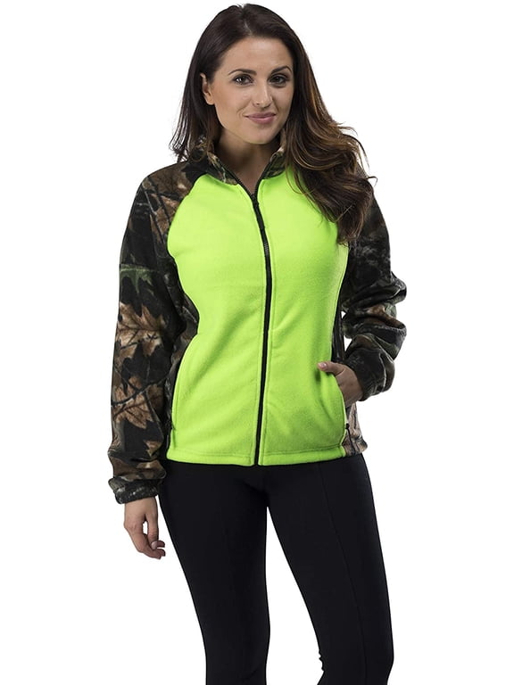 Women’s Semi-Fitted Full Zip Fleece Long Sleeve Camo Jacket, Green, Large