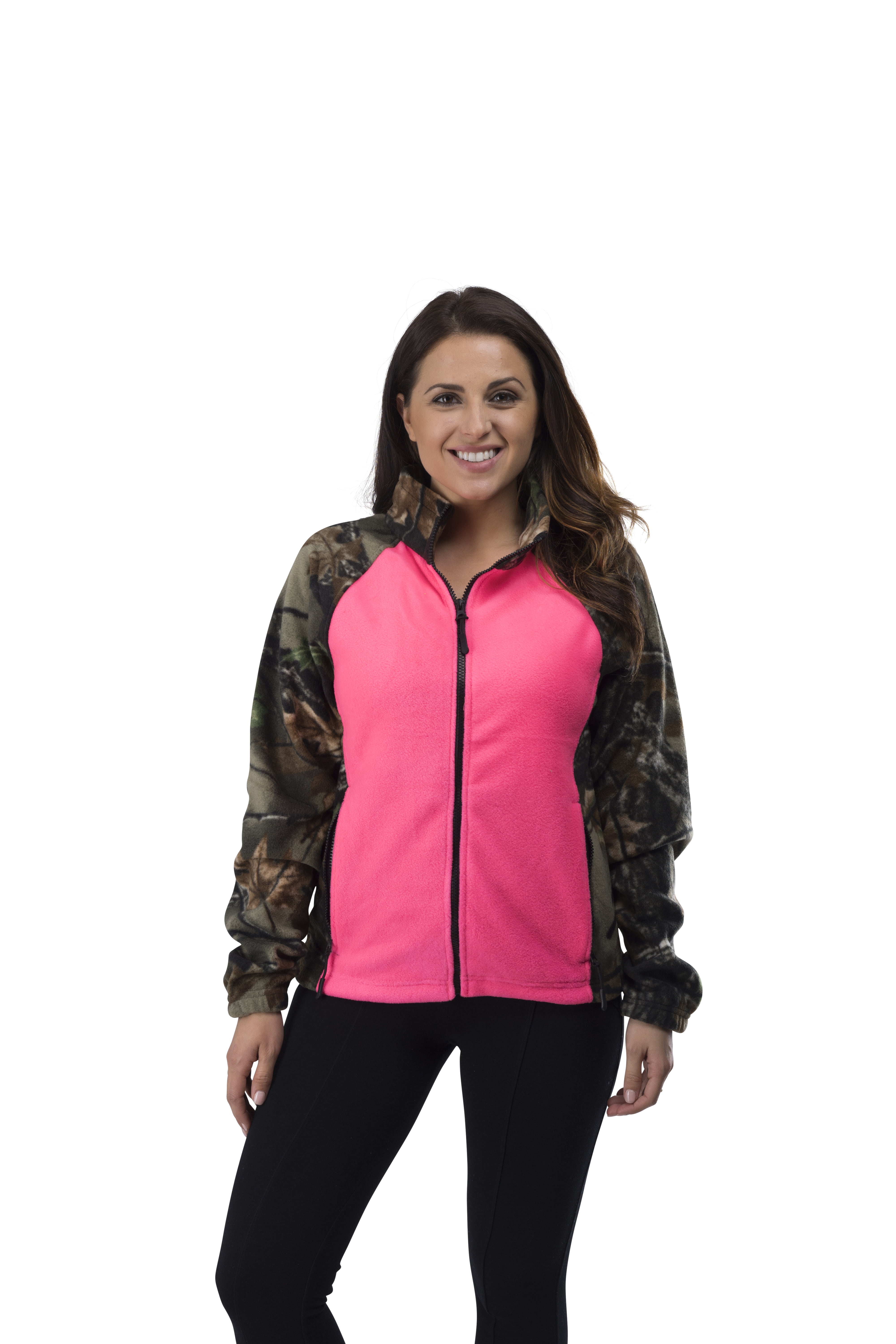 TrailCrest Women's Semi-Fitted Full Zip Fleece Long Sleeve Camo Jacket, Hot  Pink, Small 