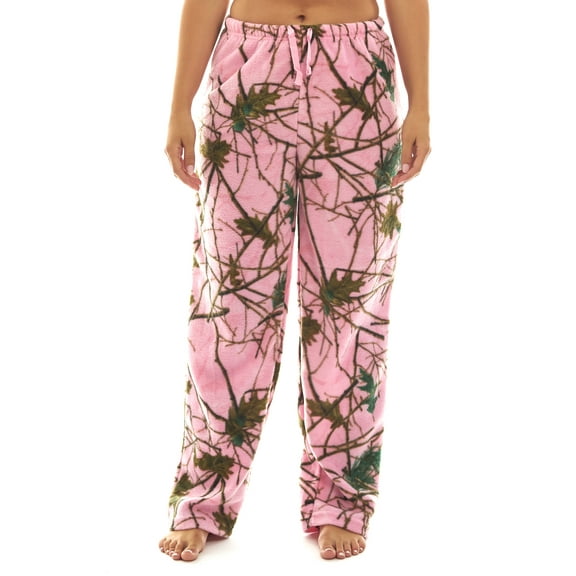 TrailCrest Womens Open Bottom Sleep and Lounge Coral Fleece Camo Pajama Pants, 2X