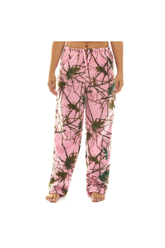 Womens Open Bottom Sleep and Lounge Coral Fleece Camo Pajama Pants, 2X